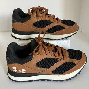 Under Armour Mesh Black Brown Shoes Youth Boys Size 5.5 Sneakers.  Great Shape.